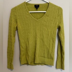 Talbots Women’s Small Green Pima Cotton Cable Knit V-neck Sweater Y2K Preppy